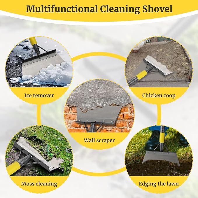 Garden Shovel: Heavy Duty Floor Scraper with Metal Sharp Blade, Multifunctional 74 inch Long Handle Flat Shovels for Edging Weeding Landscaping Lawn Tool