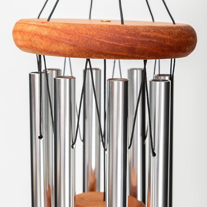 Festival 24-inch Redwood Wind Chime 8 Tubes in Silver by Wind River for Patio, Backyard, Garden, and Outdoor décor. Made in The USA