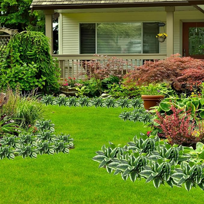 3PCS Artificial Tropical Green Plants – 19.6" Fake Hostas Outdoor Artificial Plants, UV Resistant, Faux Green Leaf Stems for Porch, Patio, Balcony, Garden Planter or Indoor Décor