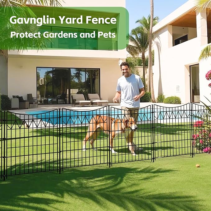 12 Panels No Dig Fence with gate, 40in(H)×27ft(L) Tall Decorative Fence Outdoor | Rustproof Metal Garden Fence Borders | Heavy Duty Reusable Defense Fence Panels for Yard, Patio, Black