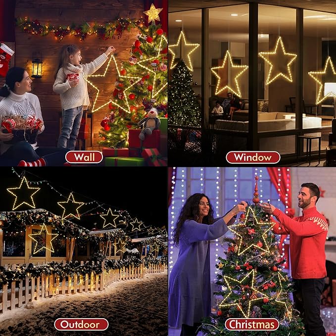 Marchpower Christmas Window Star Silhouette Lights, 19inch 70LED Warm White Large Star Lighted Xmas Decoration - Battery Operated Twinkle Fairy Light Timer Outdoor/Indoor Wedding Party Home Décor-1pc