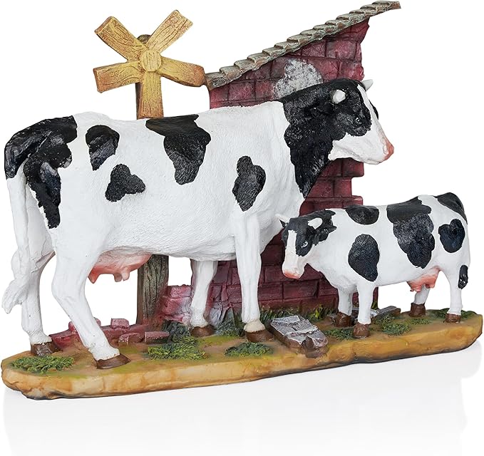Alpine Corporation GDS188 Polyresin Cow and Calf Statue Decor, Stylish Statuary Decor for Garden, Patio, and Lawn, 11" H, Multicolor