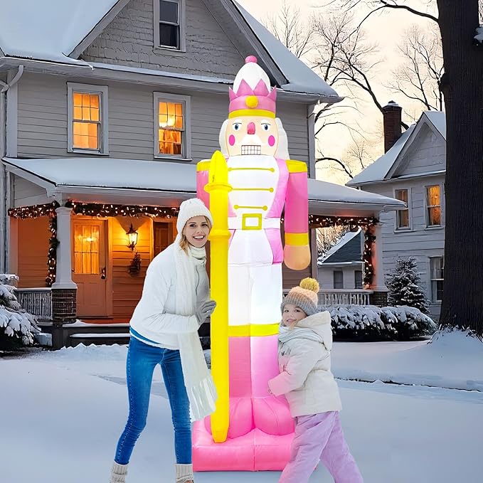 OurWarm 8FT Christmas Inflatables Pink Nutcracker Christmas Decor, Christmas Blow Ups Outdoor Nutcracker Decor with LED, Inflatable Decorations Outdoor for Yard Lawn Garden Xmas Decorations