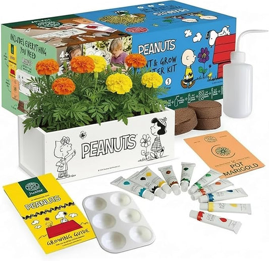 Garden Republic Jr Peanuts Paint & Plant Flower Growing Kit for Kids -Birthday Crafts Gifts for Girls & Boys, Fun Children Gardening Kits