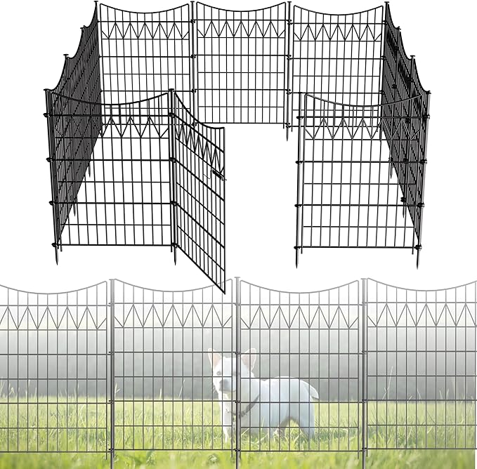 12 Panels No Dig Fence with gate, 40in(H)×27ft(L) Tall Decorative Fence Outdoor | Rustproof Metal Garden Fence Borders | Heavy Duty Reusable Defense Fence Panels for Yard, Patio, Black