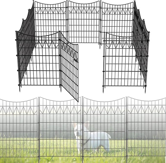 12 Panels No Dig Fence with gate, 40in(H)×27ft(L) Tall Decorative Fence Outdoor | Rustproof Metal Garden Fence Borders | Heavy Duty Reusable Defense Fence Panels for Yard, Patio, Black