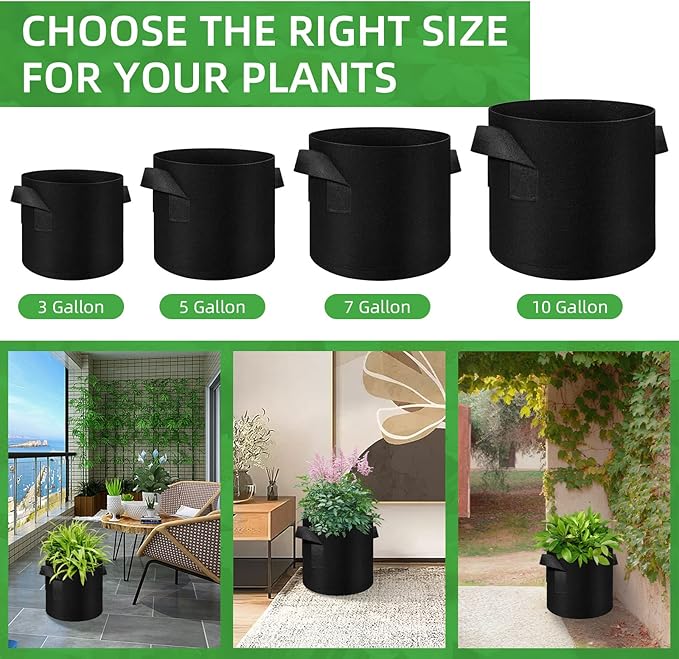 30 Pack 10 Gallon Plant Grow Bags, Breathable Felt Non-Woven Aeration Fabric Plant Grow Pots, Garden Planting Containers for Nursery Vegetable Flower Grow Bags with Handles (15.7x11.8inch)
