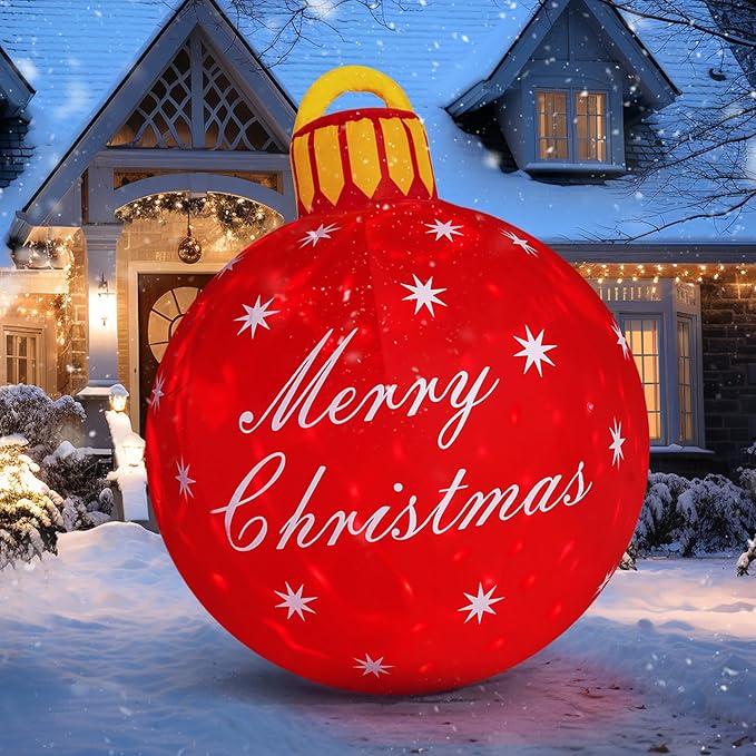 4FT Giant Merry Christmas Inflatables Outdoor Decorations Blow Up Cute Christmas Decor Built-in LED Xmas Yard Outside Indoor Party Lawn Garden Porch Lawn Holiday(4FT Merry Christmas Ball)