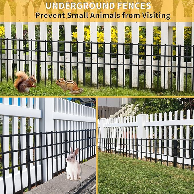 10 Pack Garden Animal Barrier Fence, 17in H x 10.8ft L, Black Modern Steel Garden Fence Panels