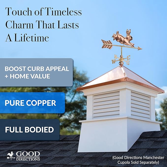 Good Directions Rabbit Cottage Weathervane, Polished Copper, Includes Roof Mount