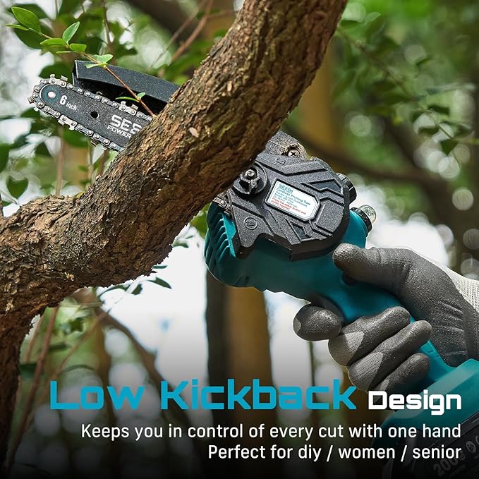 SEESII Mini Chainsaw 6 inch,Cordless Chainsaw w/ 2x2000mAh Batteries,Oiler System & Replacement Chain,Handheld Electric Chain Saw w/Safety Lock,Battery Powered Chainsaw for Wood Tree Cutting, CH600+