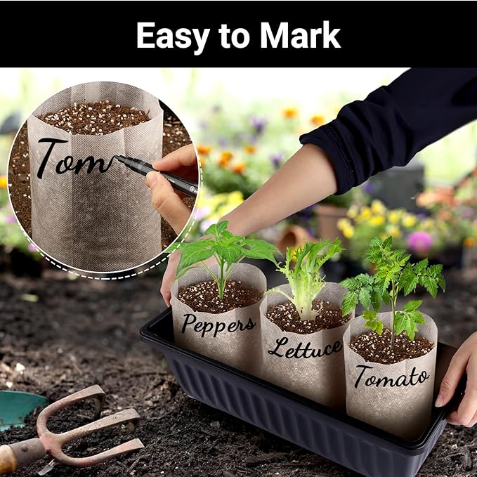 Nursery Grow Bags, 200 PCS Non-Woven Plants Grow Bags 7.8"x8.6", Solid Seed Starter Bags Fabric Seedling Pots Plants Pouch Home Garden Supply
