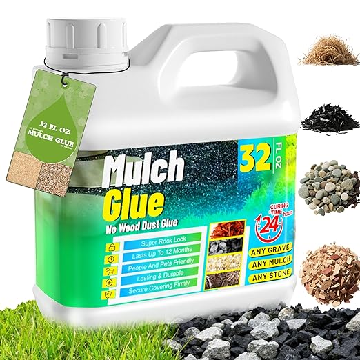 Mulch Glue for Landscaping - 32 OZ Long-Lasting Adhesion Rock Glue for Landscaping, Versatile Weatherproof Gravel Binder for Gardens, Landscapes, Pathways, Bark Mulch, Wood Chips, Pea Gravel