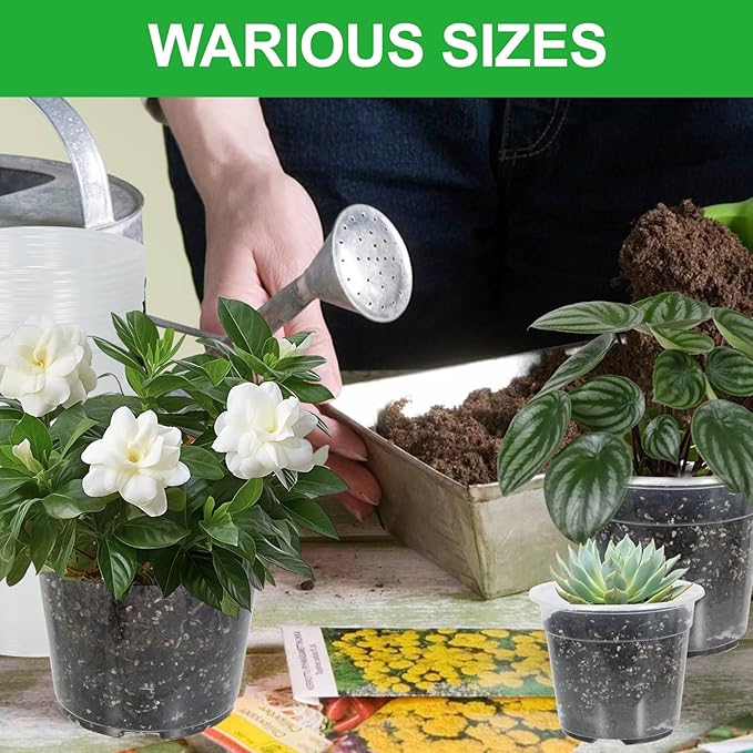 52 Pack 7/6/5/4 Inch Clear Nursery Pots with Drainage Holes,Plastic Plant Flower Pots for Planting,Succulents,Garden,Planters,Seed Starter,Indoor and Outdoor