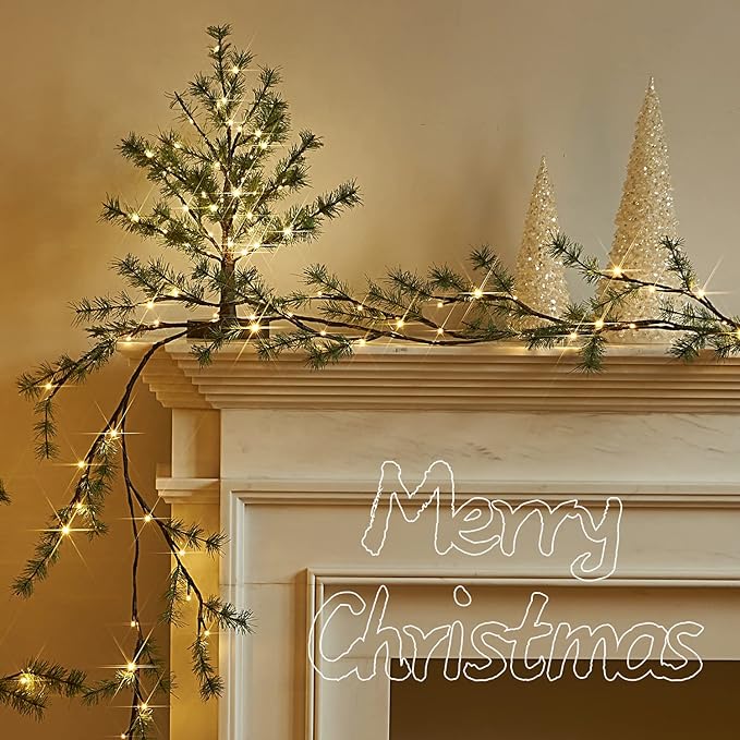 Fudios Lighted Christmas Pine Tree with Timer 60L Fairy Lights Battery Operated or USB Plug in18IN for Home and Holiday Decoration