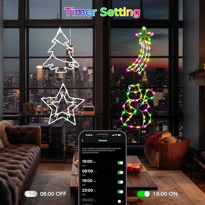 4 Pack Smart Christmas Window Lights, Window Silhouette Lights, Christmas Decorations Indoor,Custom & Preset Modes,APP Control Snowman, Meteor, Christmas Tree, Star for Door Glass