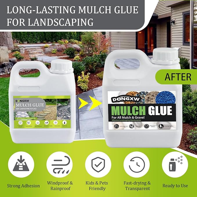 Mulch Glue for Landscaping, Easy Hold Rock Glue for Landscaping, Fast Drying Landscape Mulch Stone Glues for Rocks Binder, Non-Toxic Strong Mulches Binder Pea Gravel Lock - 32oz