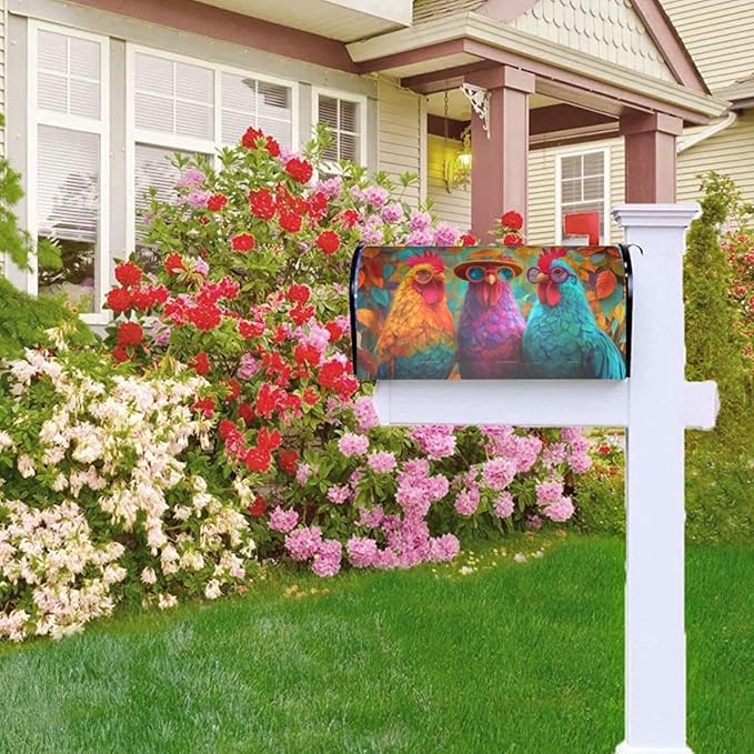 Country Farm Chicken Mailbox Covers Magnetic Letterbox Covers 21x18 Inch for Garden Outdoor Decoration
