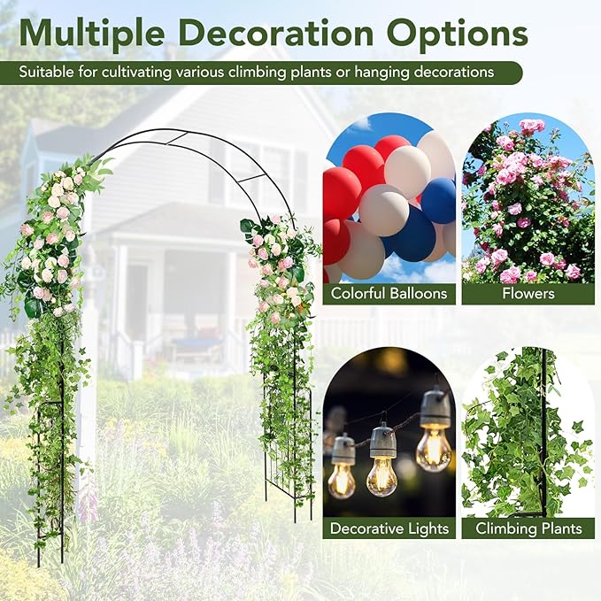 Moccha 7.9 FT Garden Arch Trellis, Metal Pergola Arbor for Climbing Plants Vines Roses, Outdoor Wedding Archway with Sturdy Steel Frame, Garden Arbor for Wedding Party Ceremony Decoration