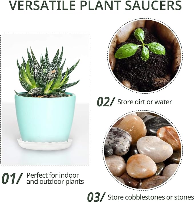 Plant Saucer, 7 Pack 8 10 12 14 15 Inch Durable Plastic Plant Trays for Pots, White & Black Round Plant Pot Saucers, Drip Tray for Indoor and Outdoor Garden (15", for 12 13 Inch Pot)