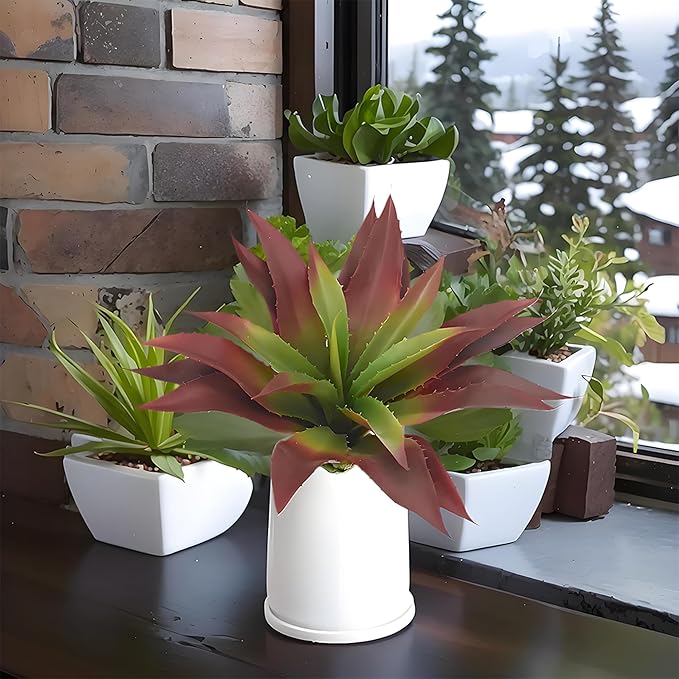 Large 12.6" Artificial Succulents Aloe Plants Real Touch Fake Flowers Unpotted, Fake Agave Perfect for Home, Wedding, Festival Arrangement Fake Succulent Aloe Vera Plant (1, Green-Red)