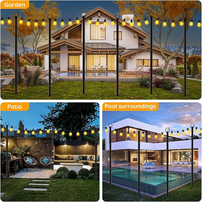 10 Pack String Light Poles,Poles for Outdoor String Lights 10 Ft Metal Poles with Fork for Outdoor String Lights,Outdoor Light Poles with Fork,Patio,Deck,Backyard