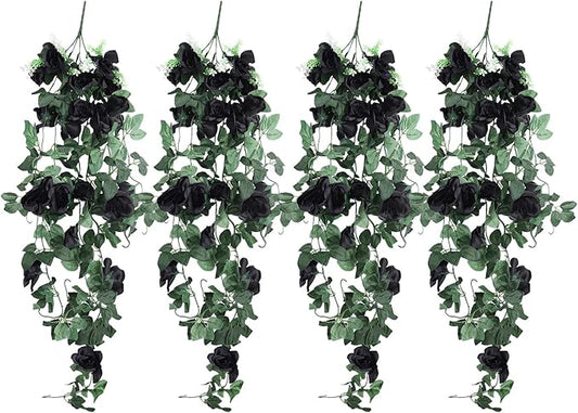 RECUTMS Artificial Rose Vine Hanging Plants 4Pieces 3.3Ft Flowers for Home Room Garden Wedding Indoor Outdoor Decoration (Black)