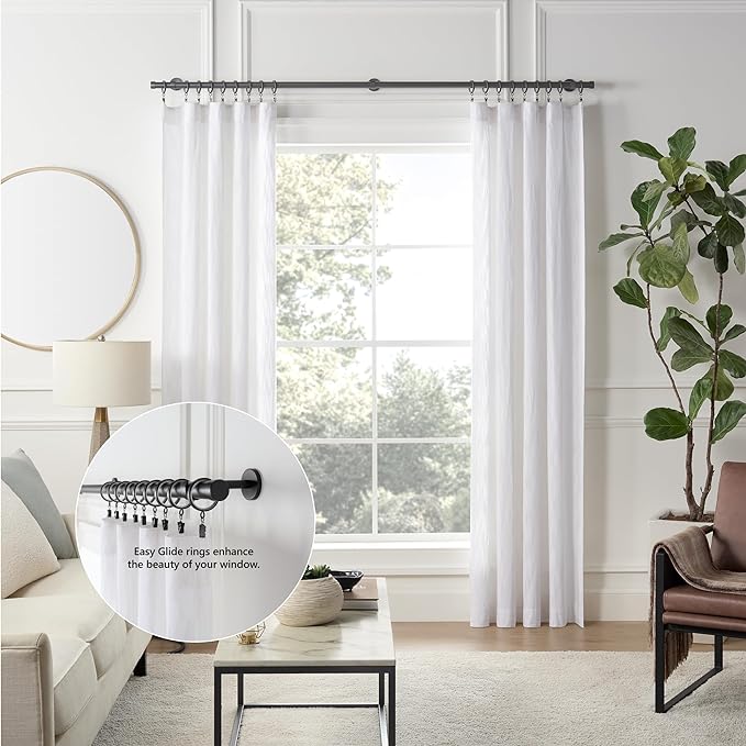 MODE Cambria Designer Series - Premium Easy Glide 18 Count Curtain Rings - Metal with Smooth, Quiet Nylon Inserts with Clips - 2 inch Diameter (1-5/8 inch Inside Diameter) - Satin Black Finish