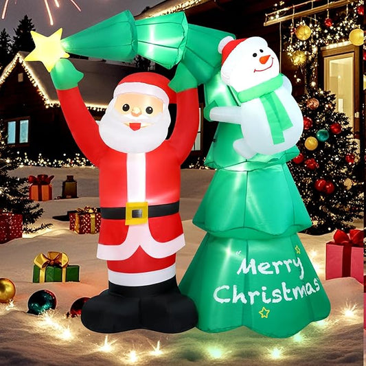 6FT Christmas Tree Santa Claus Inflatables Outdoor Christmas Indoor Trees Snowman Blow Ups Yard Decorations Inflatable Ouside Xmas Funny Blow Ups Yard Decorations for Party Garden Lawn Holiday Decor