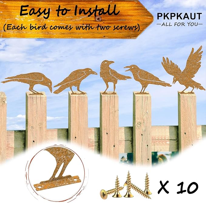 5PCS Rusty Birds Decoration,Outdoor Bird Wall Decor,Metal Birds Yard Decor, Metal Birds Craft Statue Ornaments - Garden Sculptures and Yard Art, Fence Decorations Outdoor,Rustic Garden Decor