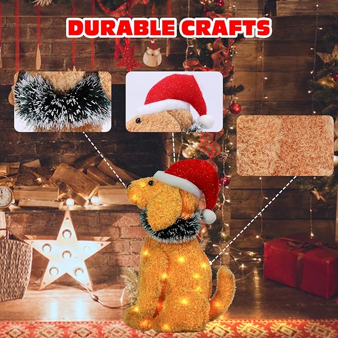 Christmas Outdoor Decoration Lighted 3D Golden Retriever Dog Xmas LED Warm Lights Decor Indoor, Battery Powered Outdoor Holiday Decorations for Home, Yard, Garden