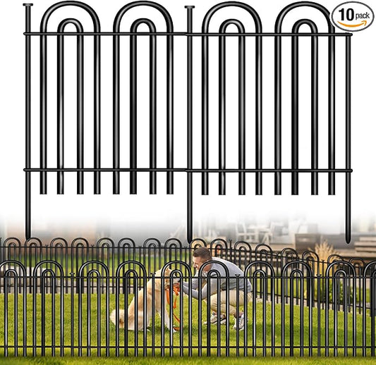Decorative Garden Fence, 10 Panels No Dig Fence, 32 in(H) x 24.16 ft(L) Animal Barrier for Dogs Rabbits, Rustproof Metal Arched Decorative Garden Fences for Flower Bed, Outdoor, Yard, Patio