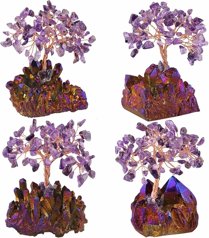 mookaitedecor Amethyst Crystal Tree, Quartz Cluster Purple Titanium Crystals Base Bonsai Money Tree for Wealth and Luck