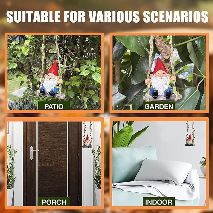 Garden Gnome Statue, Funny Resin Dwarf Sculpture for Lawn Patio Climbing Tree Decor Outdoor (Gnome-C)