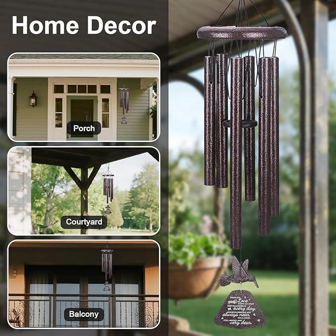 Memorial Wind Chimes with Hummingbird Wind Spinner, 32" Wind Chimes for Loss of Loved One, Sympathy/Memorial/Condolence/Remembrance Gift for Loss of Mother Father Husband Daughter Son