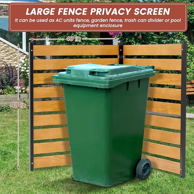LILYPELLE 48in W x 48in H Air Conditioner Fence, 2 Panels Outdoor Decorative Fences Privacy Screen with Metal Stakes, Outside Pool Equipment Enclosure Trash Can Panels
