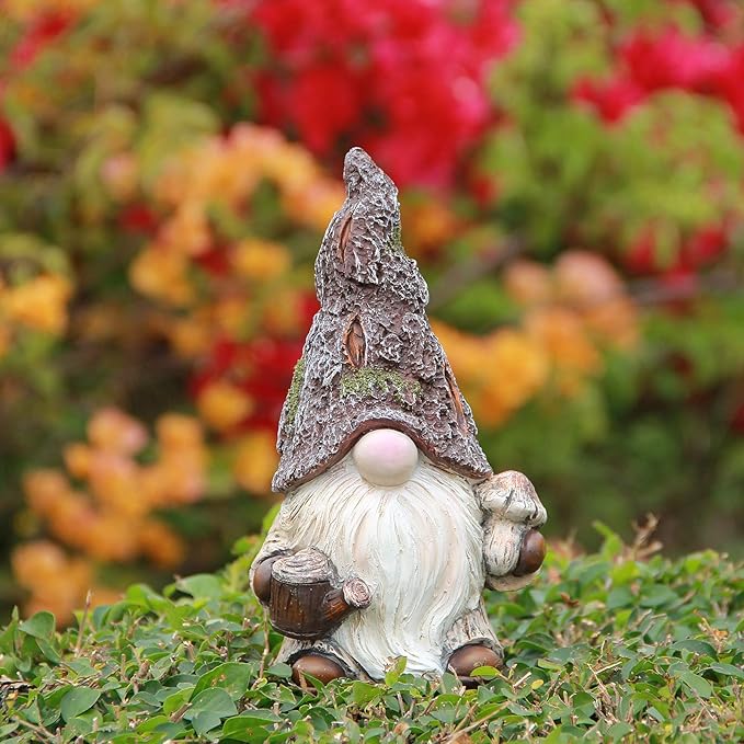 Leekung Garden Gnomes Statue Decor,Outdoor Gnomes Garden Decorations,Indoor gnome Figurine Woodstone Color for Home Decoration
