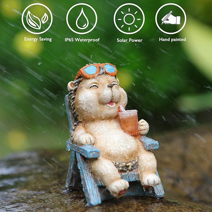 Hedgehog Statue Outdoor Solar Garden Decor for Outside Lawn Yard Patio, Home Office Thanksgiving Decorations Indoor Lights, Ideal Ornaments Birthday Gifts for Mom Women Grandma