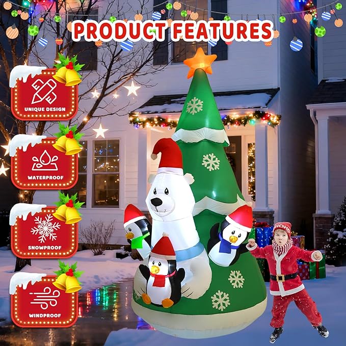 10FT Inflatable Christmas Tree Decoration, Built-in LED Lights and Colorful Flashing Lights, Suitable for Outdoor Inflatable Decorations in Lawns, Gardens, and Courtyards at Christmas