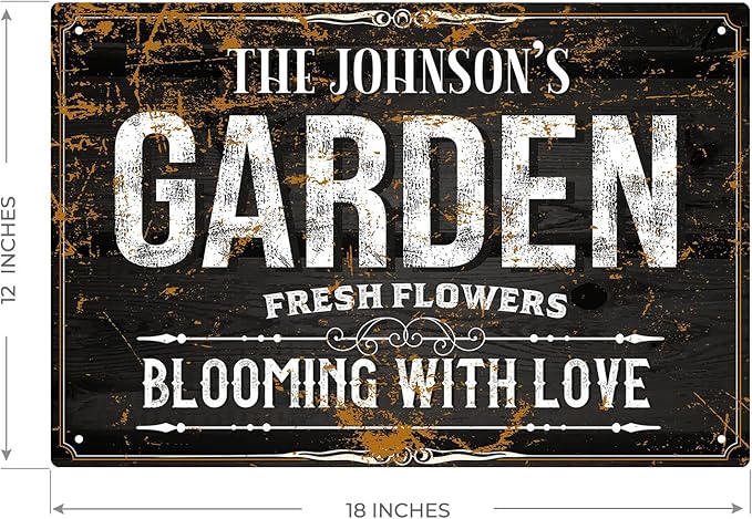 Custom Garden Blooming with Love Sign, Christmas Season, Personalized Name for Backyard/Flower Garden Décor Sign, 12x18 Inches, Rust Free .063 Aluminum, Fade Resistant, Made in USA by Sigo Signs