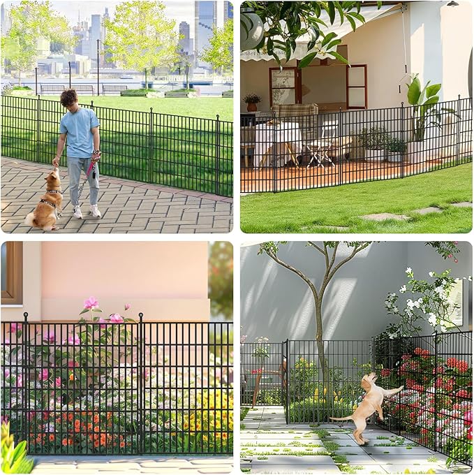 5 Panels No Dig Garden Fence, 32 in(H) X12.1 ft(L) Metal Fence Panels, Thickened Rustproof Garden Fencing, Animal Barrier for Dogs, Rabbits, and Patio
