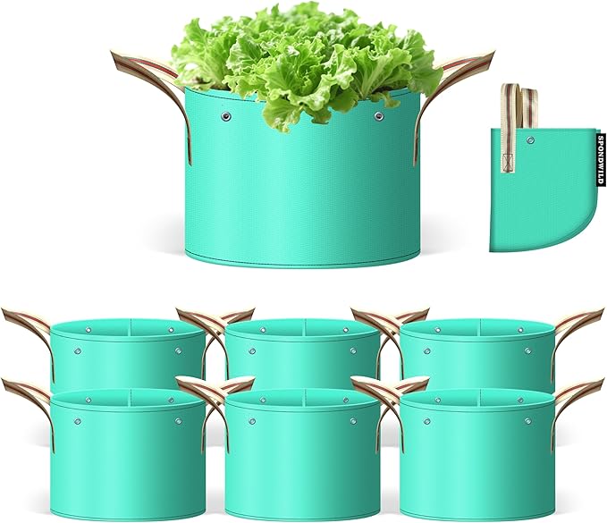 (BFCM Deal) 7 Pcs 10 Gallon Grow Bags, PE Garden Grow Bags for Plants with Branch-Binding Holes and Bottom Drain Holes, Ideal for Vegetables, Strawberries and Flowers