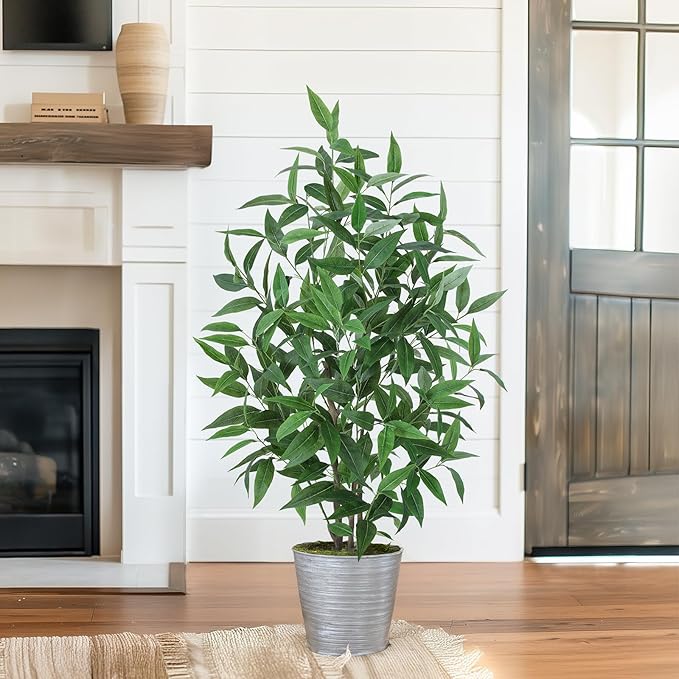 Artificial Eucalyptus Tree, 4ft Tall Fake Silk Plants with Pot, Lifelike Leave and Braches, Realistic Artificial Plants for Home Office Living Room Decor Indoor