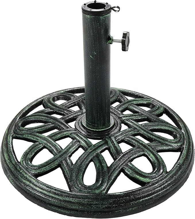Sunnydaze 24lb Cast Iron Patio Umbrella Base - Heavy-Duty Round Metal Outdoor Market Umbrella Stand for Outside - 17-Inch - Green - Sensational Swirls