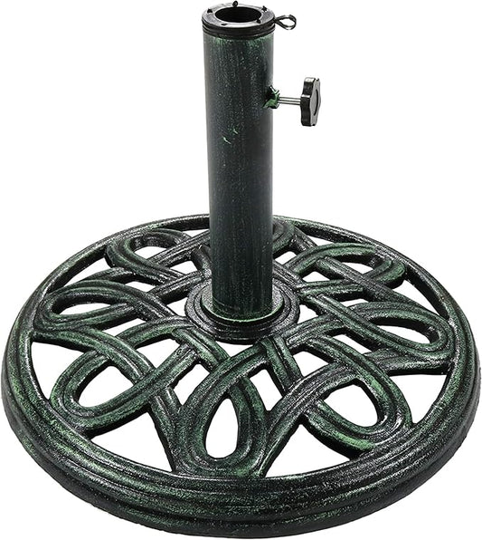 Sunnydaze 24lb Cast Iron Patio Umbrella Base - Heavy-Duty Round Metal Outdoor Market Umbrella Stand for Outside - 17-Inch - Green - Sensational Swirls