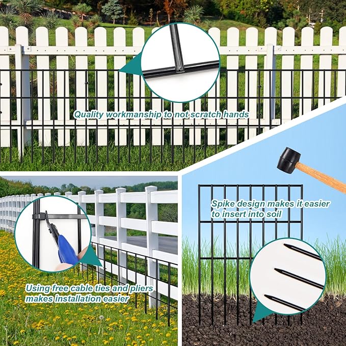 25pcs Garden Fence Animal Barrier 27ft(L) X 17in(H) No Dig Barrier Fencing Dog Rabbits Blocker 9 Vertical Metal Wire Rustproof Border Decorative Fences for Outdoor, Yard, Patio
