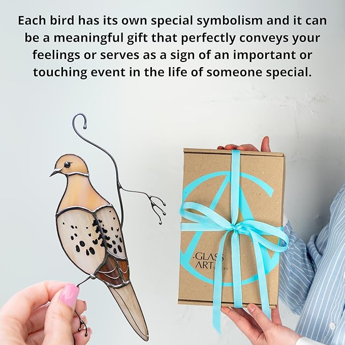 Stained Glass Morning Dove Suncatcher – Peaceful Glass Bird Window Hanging – Handmade Dove Sun Catcher for Indoor Window Decor or Garden Gift (Mourning Dove)