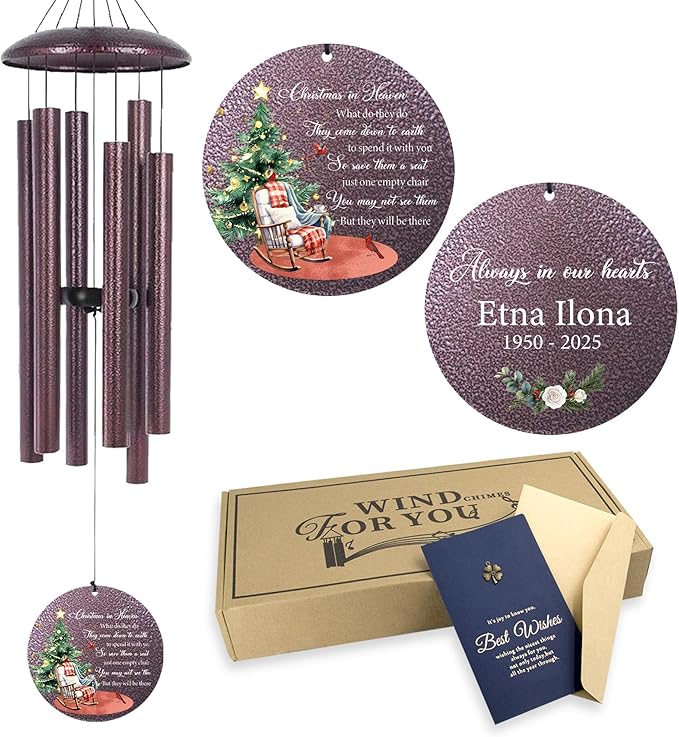 ASTARIN Deep Tone Wind Chimes for Loss of Mother, Personalized Wind Chimes Sympathy Gifts for Memorial Condolence, in Loving Memory of Loved One Windchimes Customized, 30/36/45inch