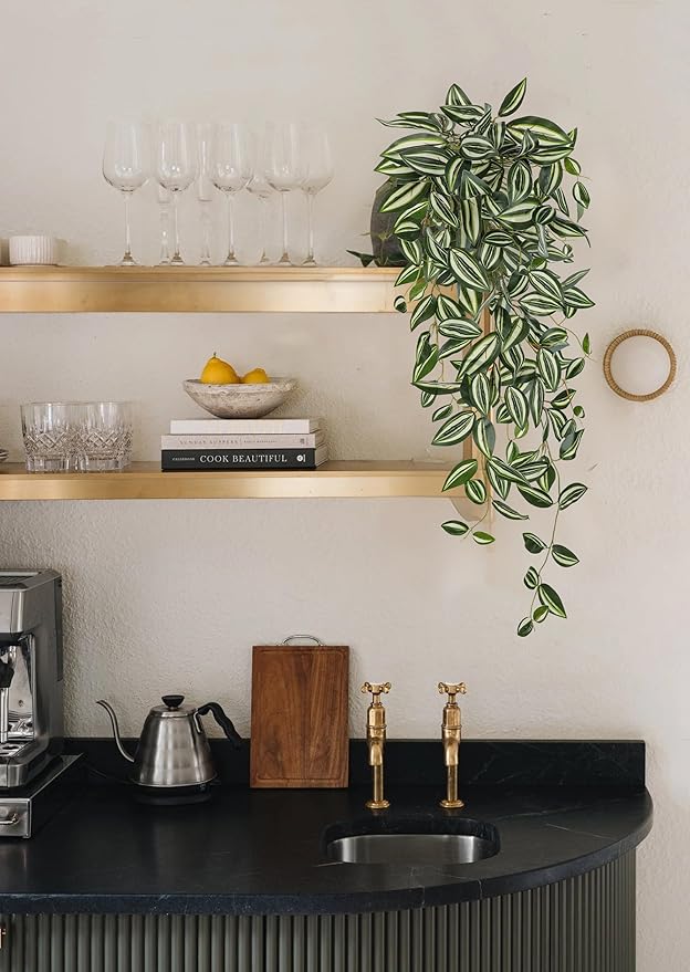 DILATATA Fake Hanging Plants Artificial Hanging Plants 187 Leaves Faux Wandering Jew Hang Leaves Plant for Wall Shelf Home Indoor Outdoor Decor - 2 Pack
