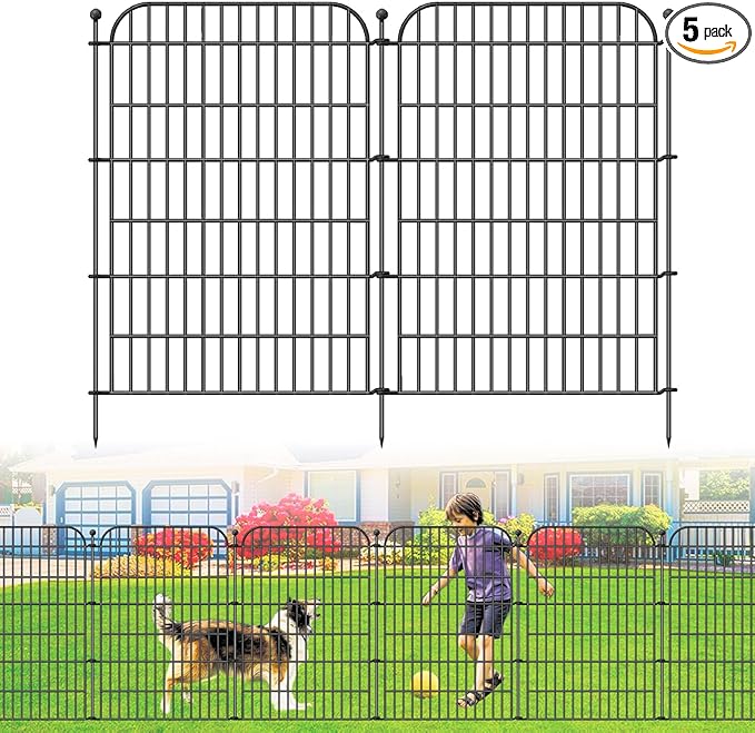 Decorative Garden Fence, 5 Panels 40 in(H) X 11.8 ft(L) Rustproof Metal Wire No Dig Dog Fence Outdoor for Yard, Temporary Tall Garden Fence Animal Barrier Decor for Yard & Patio